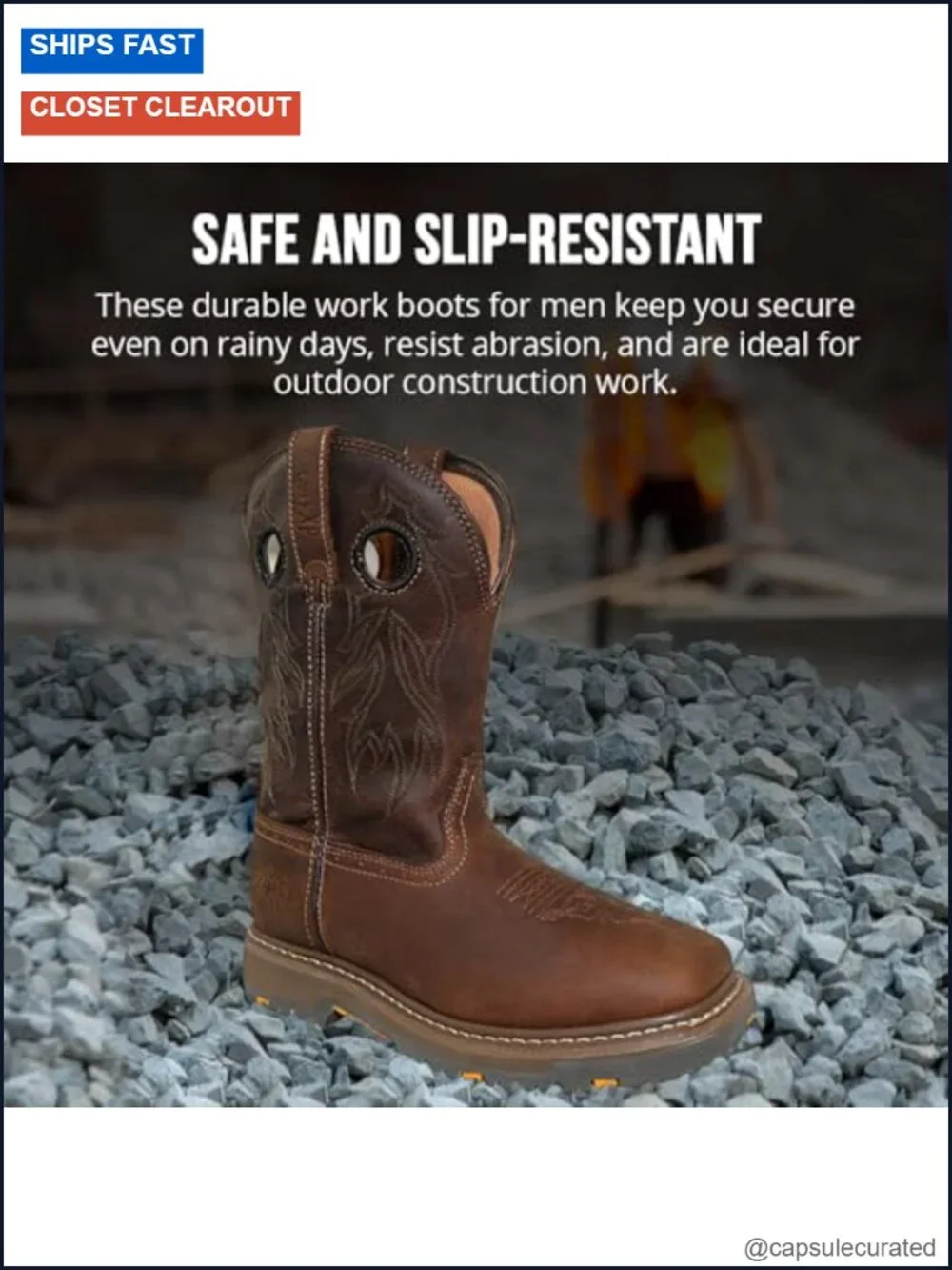Men's Leather Work Boots Slip Resistant Composite Toe Construction